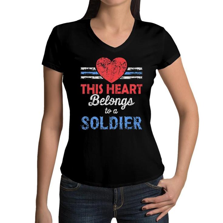 Soldiers Wife  My Heart Belongs To A Soldier Military  Women V-Neck T-Shirt