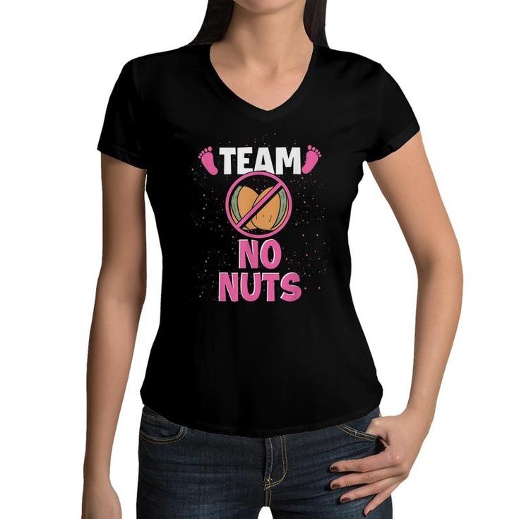Team No Nuts Pregnancy Baby Party Funny Gender Reveal  Women V-Neck T-Shirt