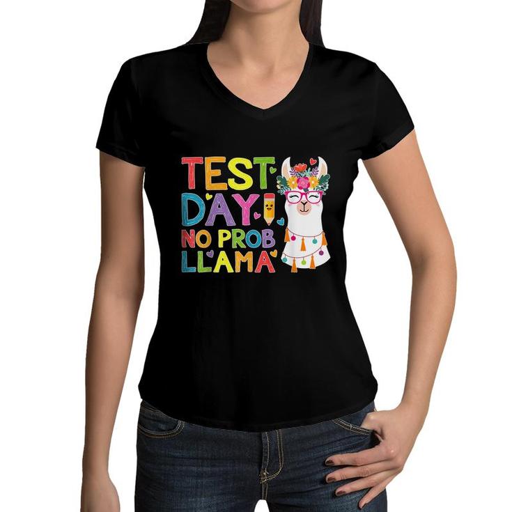 Test Day No Prob-Llama Llama Teacher Testing Day  Women V-Neck T-Shirt