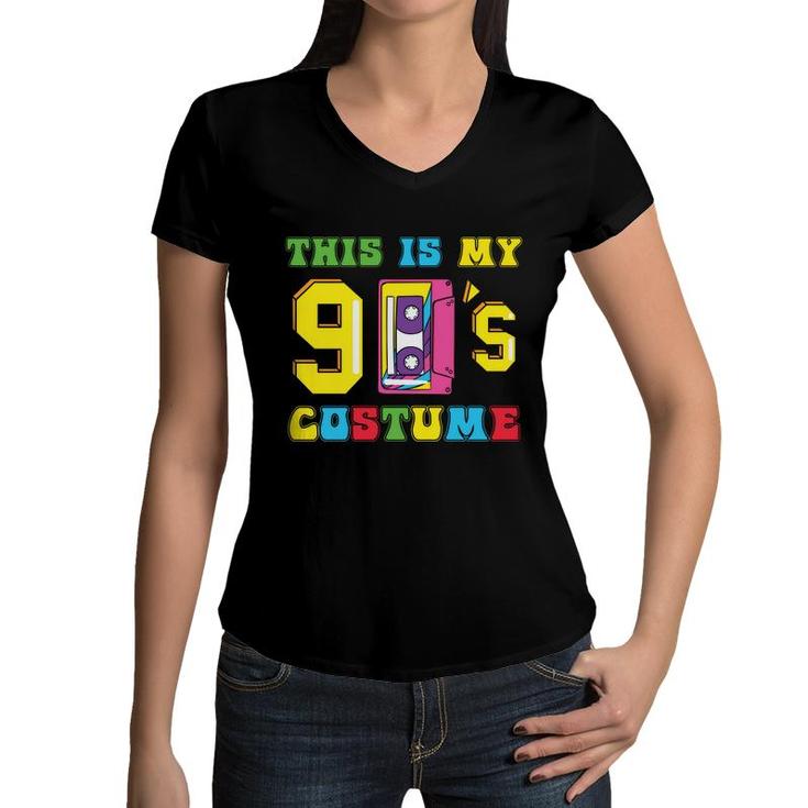 This Is My 90S Costume Mixtape Colorful Gift 80S 90S Women V-Neck T-Shirt