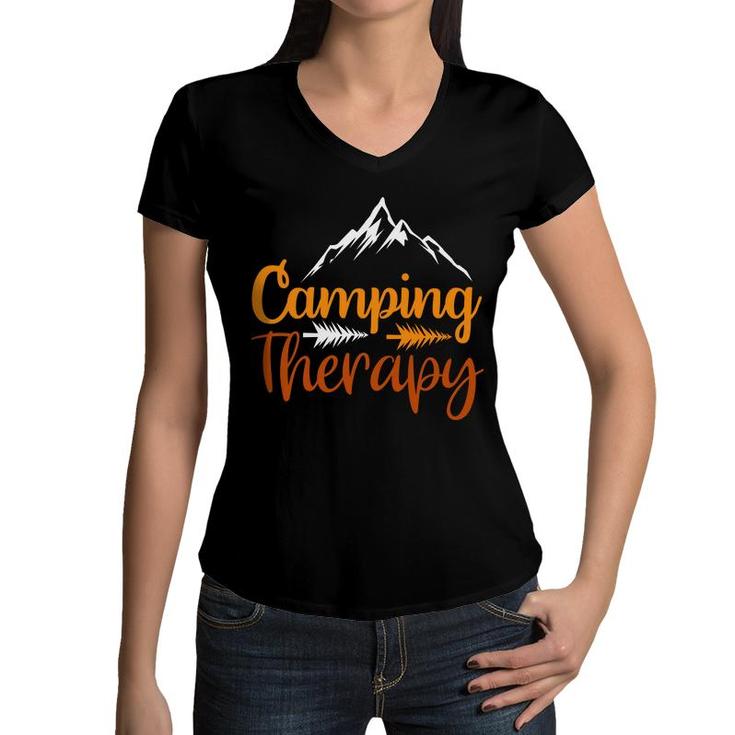 Travel Lover Always Has Camping Therapy In Every Exploration Women V-Neck T-Shirt