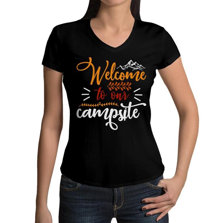 Travel Lovers Welcome To Their Campsite To Explore Women V-Neck T-Shirt