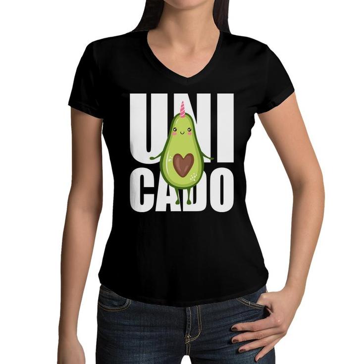 Unicado Funny Avocado Is Walking Happy Women V-Neck T-Shirt