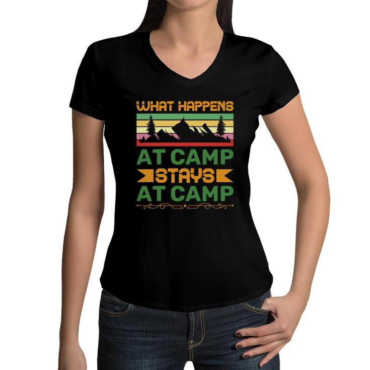 What Happens At Camp And Stays At Camp Of Travel Lover In Exploration Women V-Neck T-Shirt