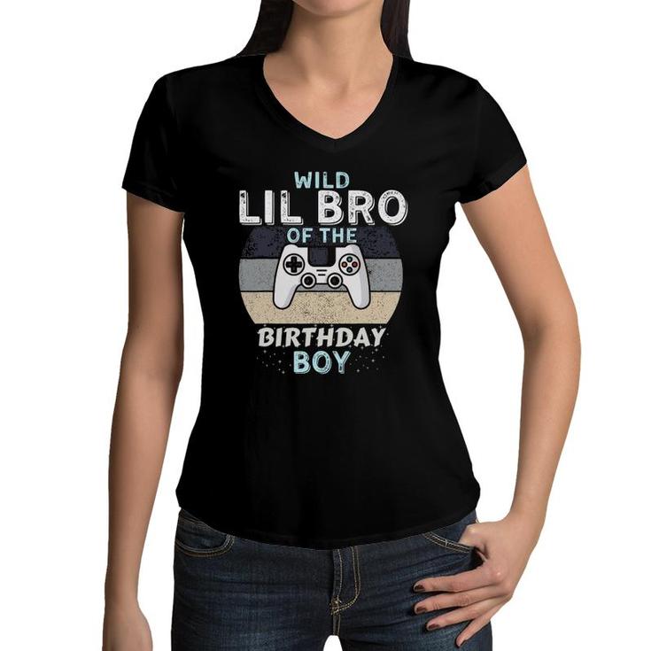 Wild Lil Bro Of The Birthday Boy Video Gamer Brother Women V-Neck T-Shirt