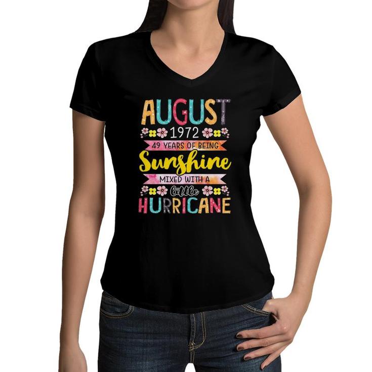 Womens 49 Years Old Vintage 1972 August Girl 49Th Birthday Women V-Neck T-Shirt