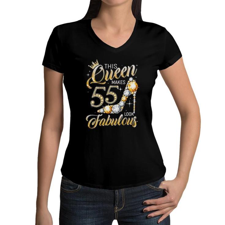 Womens Queen 55 Fabulous 55Th Birthday Girl Gifts 55 Years Old Women V-Neck T-Shirt