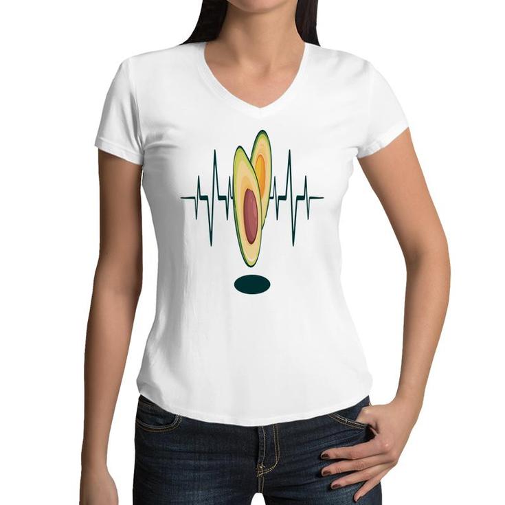 Avocardio Funny Avocado Heartbeat Is In Hospital Women V-Neck T-Shirt