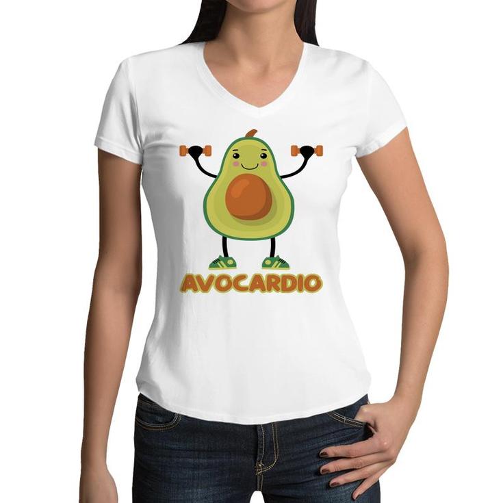 Avocardio Funny Avocado Is Gymming So Hard Women V-Neck T-Shirt