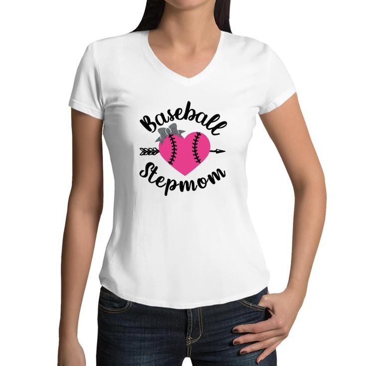 Baseball Stepmom Heart Happy Mothers Day 2022 Women V-Neck T-Shirt