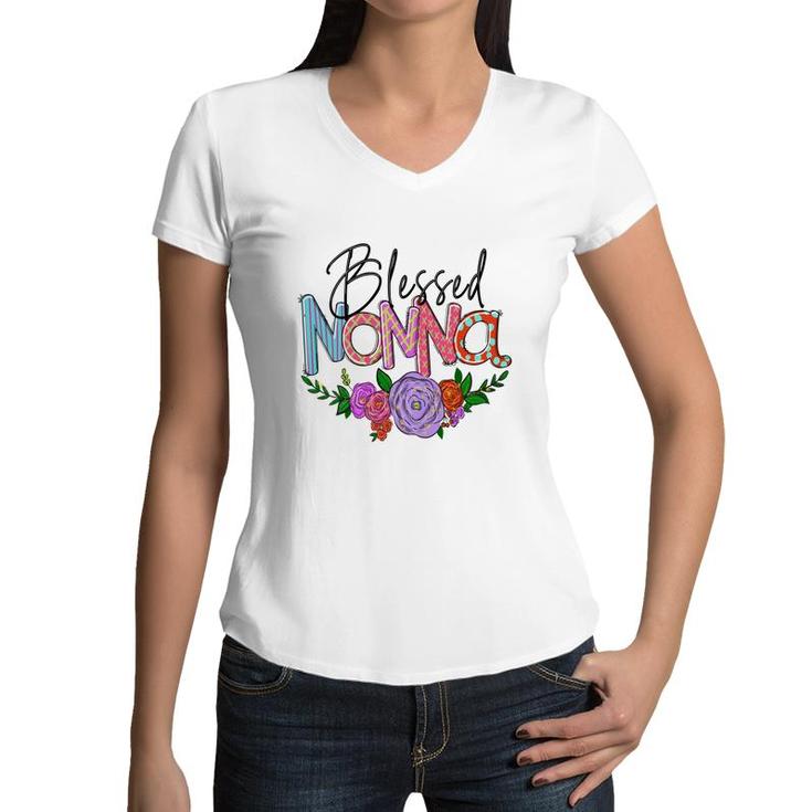 Blessed Nonna Flower Grandma From Daughter With Love New Women V-Neck T-Shirt