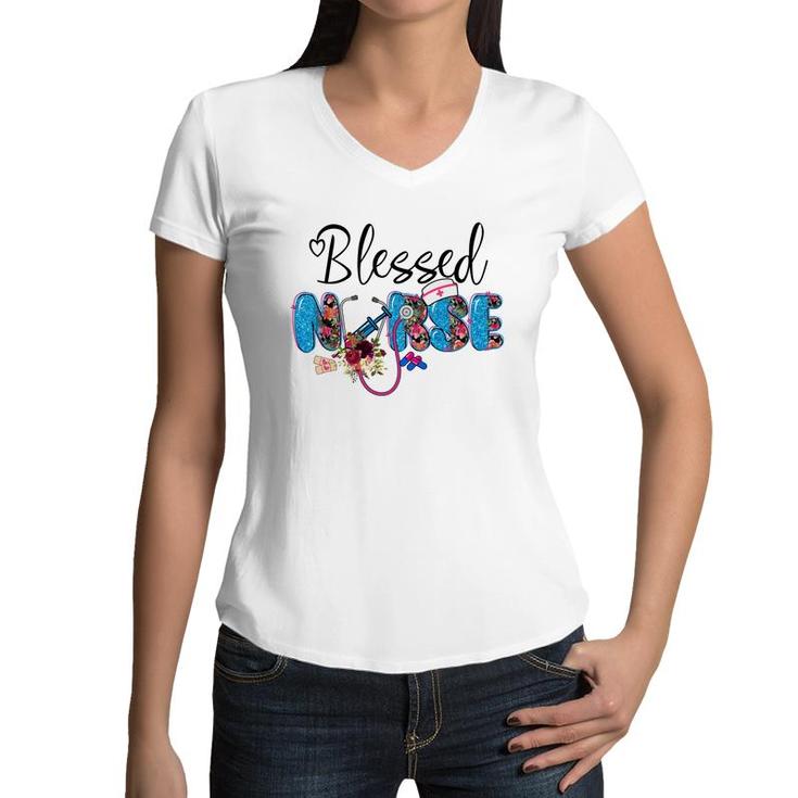 Blessed Nurse Life Great Gift For Human New 2022 Women V-Neck T-Shirt