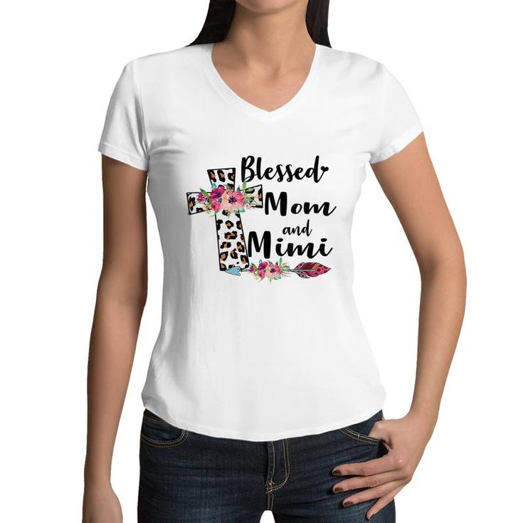 Blessed To Be Called Mom And Mimi Mothers Day  Women V-Neck T-Shirt