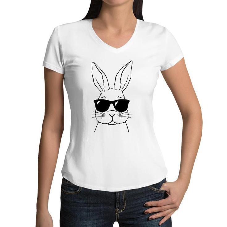 Bunny Face With Sunglasses Men Boys Kids Easter Day Women V-Neck T-Shirt