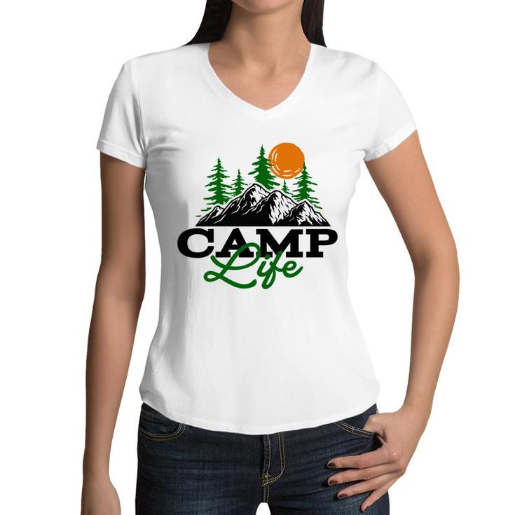 Camp Life Of Travel Lover In The Mountains Women V-Neck T-Shirt