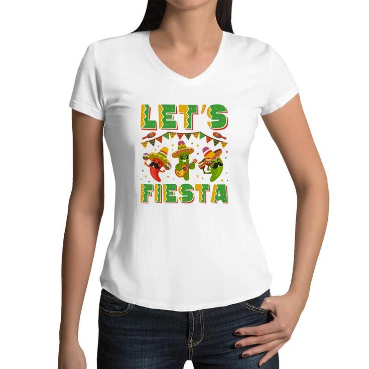 Cinco De Mayo Lets Fiesta Colorful Decoration Women V-Neck T-Shirt