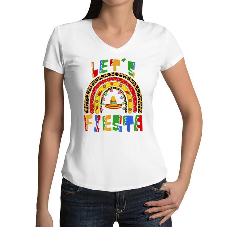 Cinco De Mayo Rainbow Lets Fiesta Women Men & Kids   Women V-Neck T-Shirt