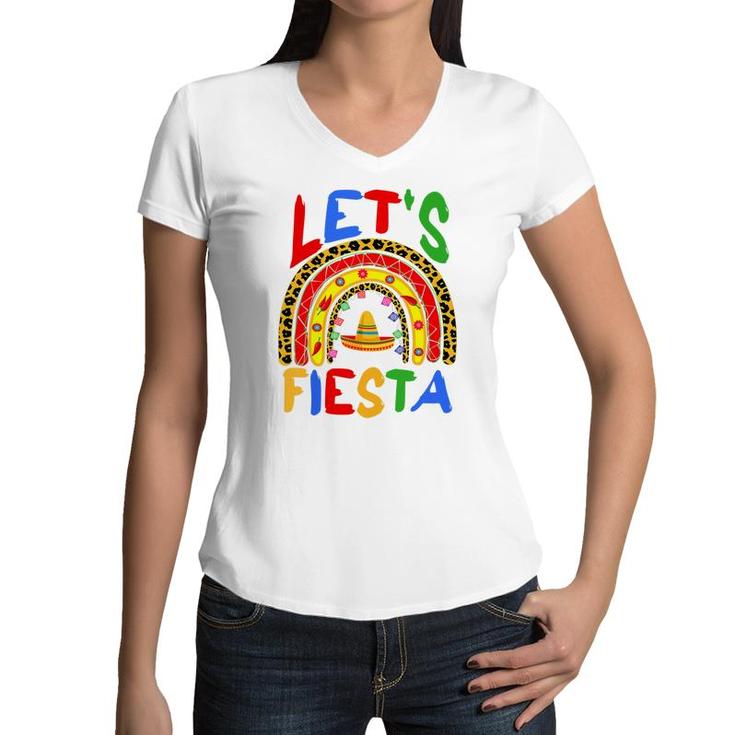 Cinco De Mayo Rainbow Lets Fiesta Women Men Kids Women V-Neck T-Shirt