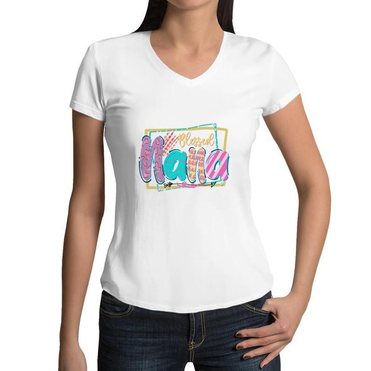 Colorful Blessed Nana Design For Grandma New Women V-Neck T-Shirt
