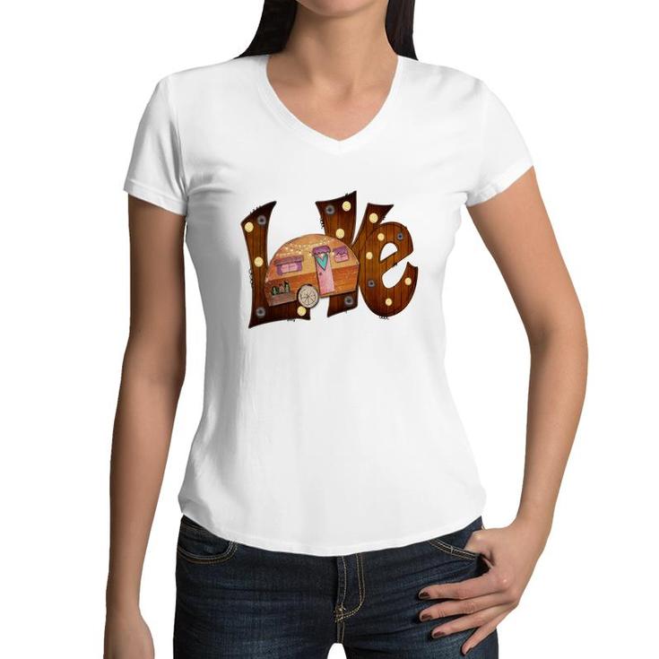 Colorful Love Camping Adventure Camp Life Custom Women V-Neck T-Shirt