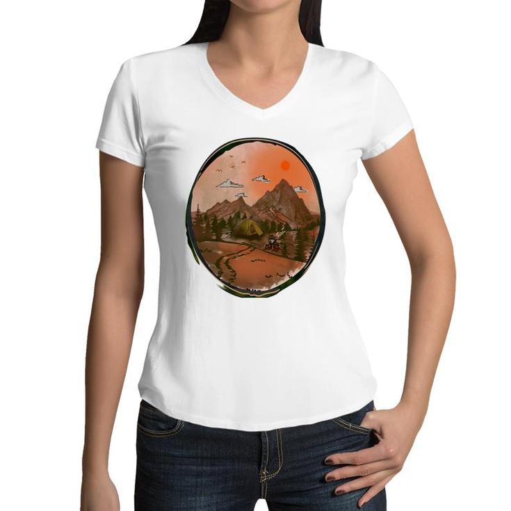 Colorful Mountains Camp Life Design For Mothers Day Women V-Neck T-Shirt