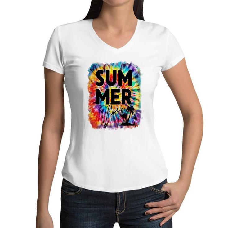Colorful Summer Vibe For Everybody Retro Summer Beach Women V-Neck T-Shirt