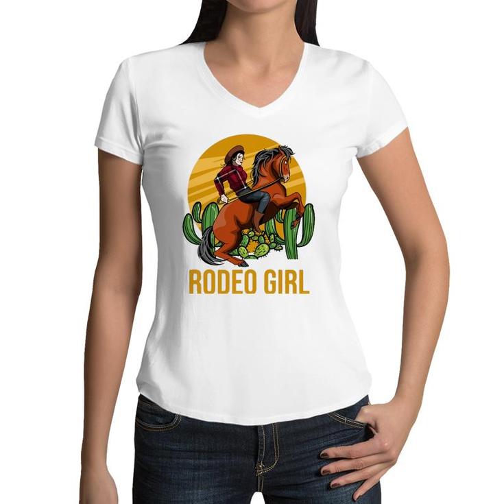Cowgirl Horse Riding Horsewoman Western Rodeo Girl  Women V-Neck T-Shirt