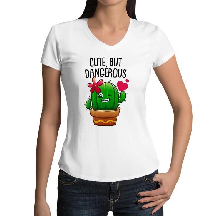 Cute Cactus Gift For Women Girls Plant Lovers Funny Cacti Women V-Neck T-Shirt