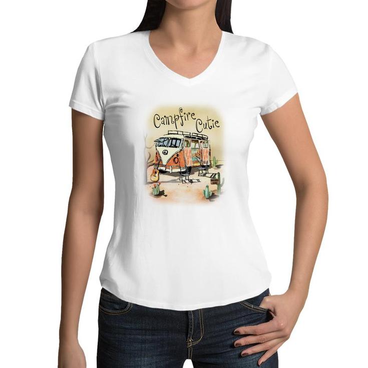 Cute Custom Campfire Cutie Camp Life Idea Gift Women V-Neck T-Shirt