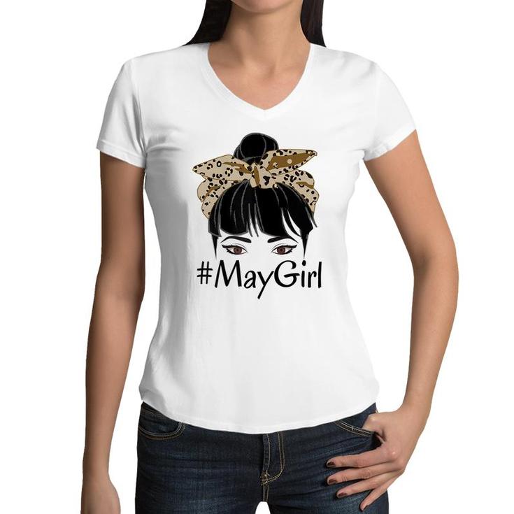 Cute May Girl Leopard Birthday For Queen Born May Birthday  Women V-Neck T-Shirt