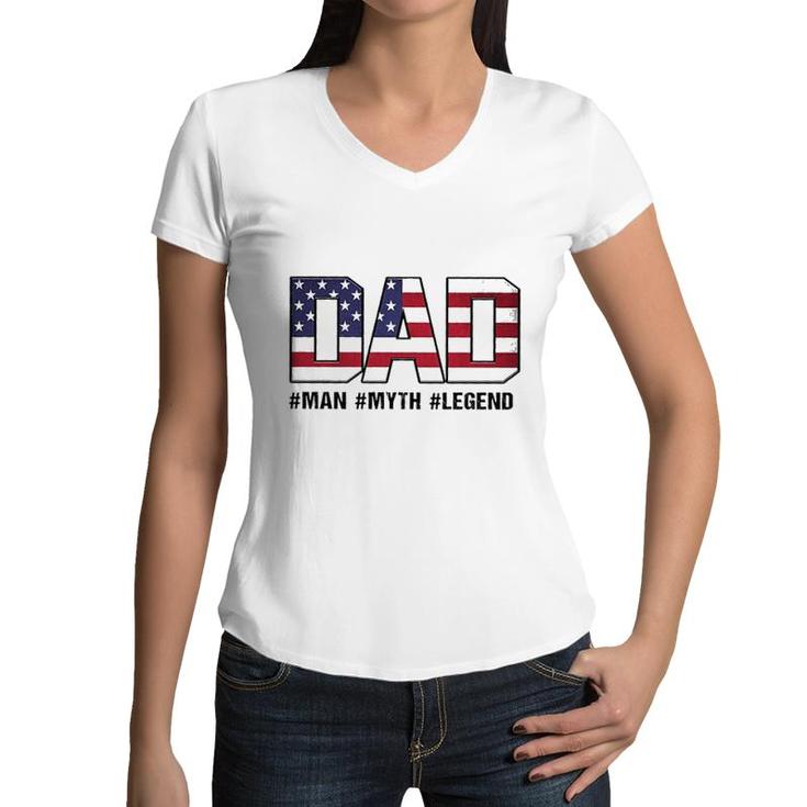 Dad Print USA Flag Impression New Letters Women V-Neck T-Shirt