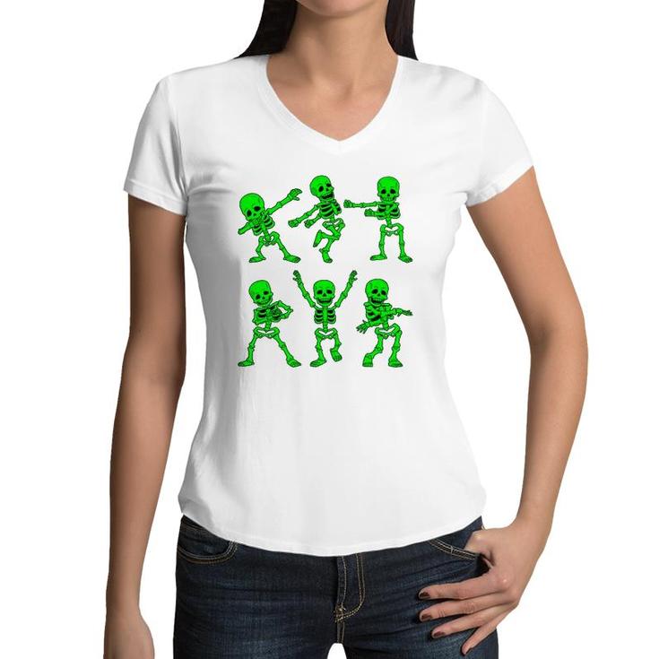Dancing Skeletons Dance Challenge Girl Boys Kids Halloween Women V-Neck T-Shirt
