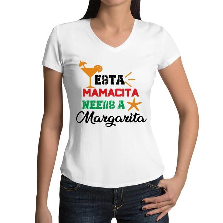 Esta Mama Cita Needs A Margarita Cocktail Women V-Neck T-Shirt