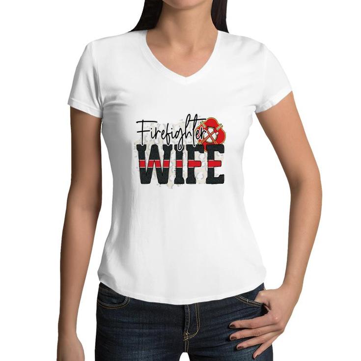 Firefighter Wife Proud Job Title Women V-Neck T-Shirt