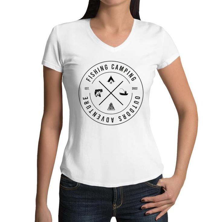 Fishing Camping Outdoor Adventure Summer Est 2022 Women V-Neck T-Shirt