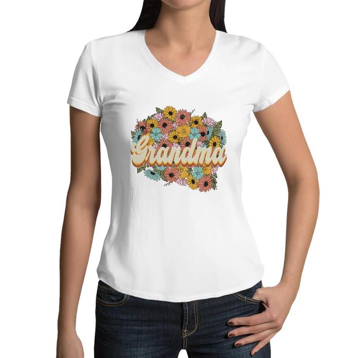 Florals Retro Grandma Flower Vintage Mothers Day Women V-Neck T-Shirt