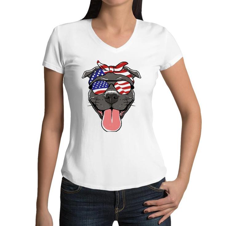 Fourth Of July Dog Lovers Patriotic Pup For Men Women Kids Women V-Neck T-Shirt