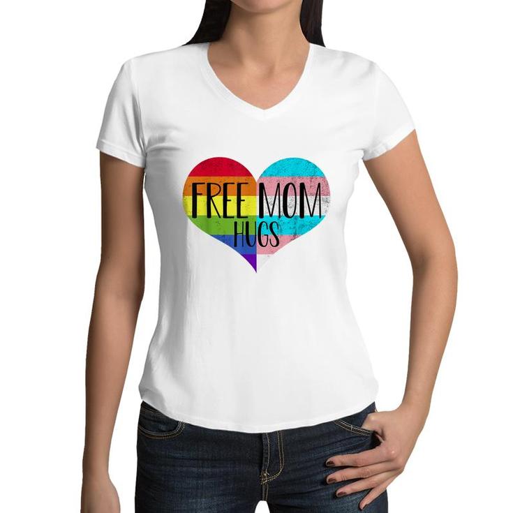 Free Mom Hugs Transgender Rainbow Flag Gay Pride  Women V-Neck T-Shirt