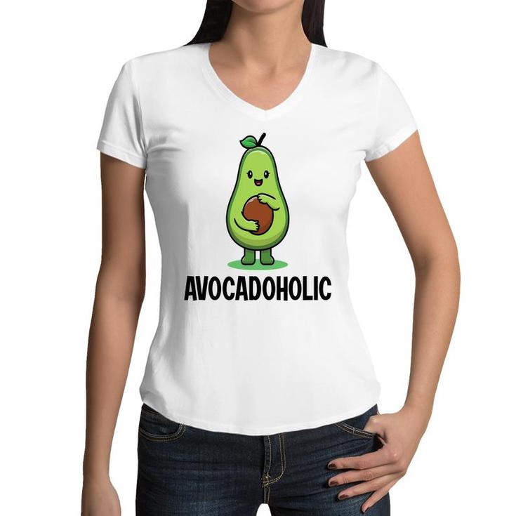 Funny Avocado Avocadoholic Hug A Small Ball  Women V-Neck T-Shirt
