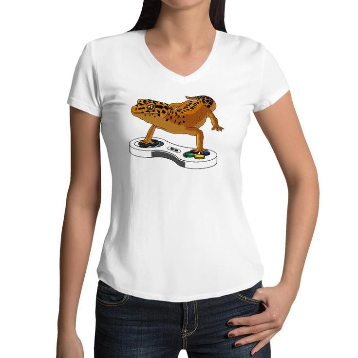 Funny Leopard Gecko Bearded Dragon Gift Kids Cool Gamers Women V-Neck T-Shirt