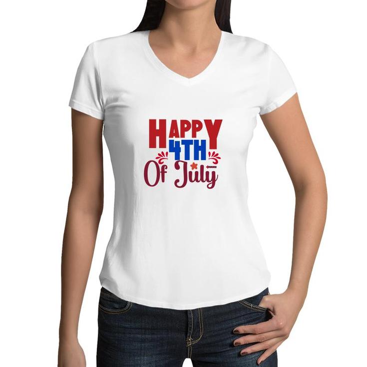 Happy 4Th Of July July Independence Day Red Happy 2022 Women V-Neck T-Shirt