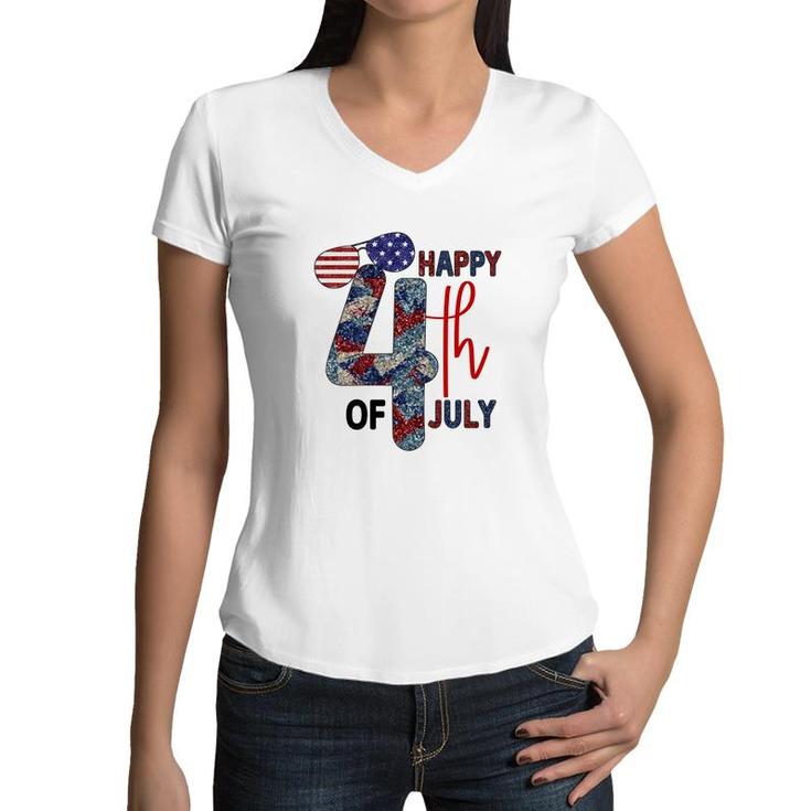 Happy 4Th Of July Vintage Graphic July Independence Day 2022 Women V-Neck T-Shirt