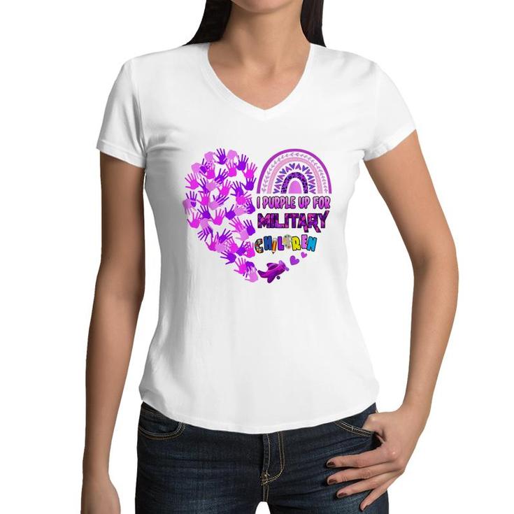 Heart Military Child Month - Purple Up For Military Kids  Women V-Neck T-Shirt