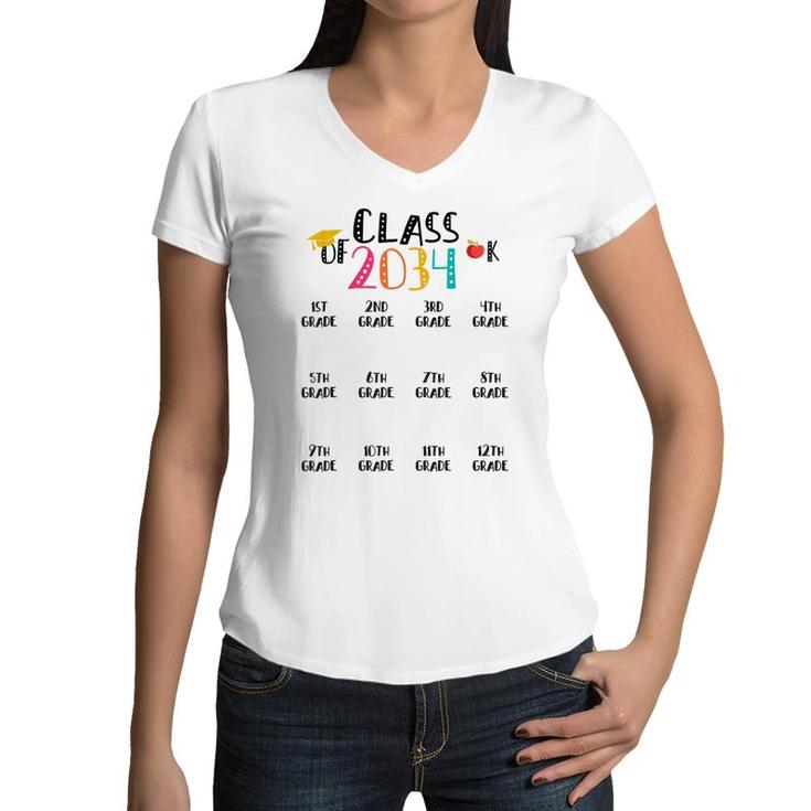 K -12Th Grade Hand Prints Space Graduation Class Of 2034  Women V-Neck T-Shirt