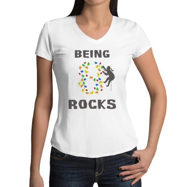 Kids Being 8 Years Old Rocks Girl Rock Climber 8Th Birthday Women V-Neck T-Shirt