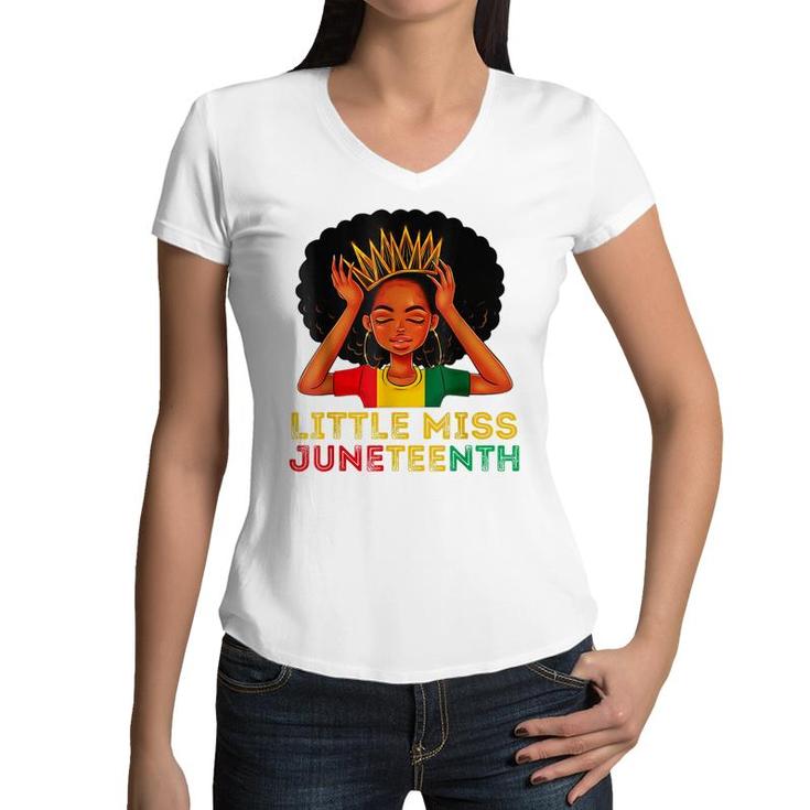 Kids Little Miss Juneteenth Black Girl Melanin Cute Toddler   Women V-Neck T-Shirt