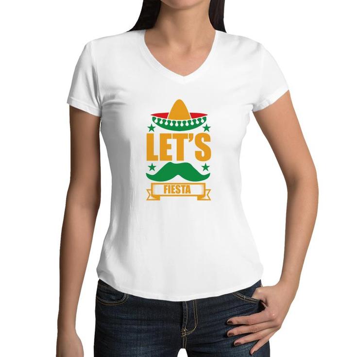 Lets Fiesta Banner Decoration Gift For Human Women V-Neck T-Shirt