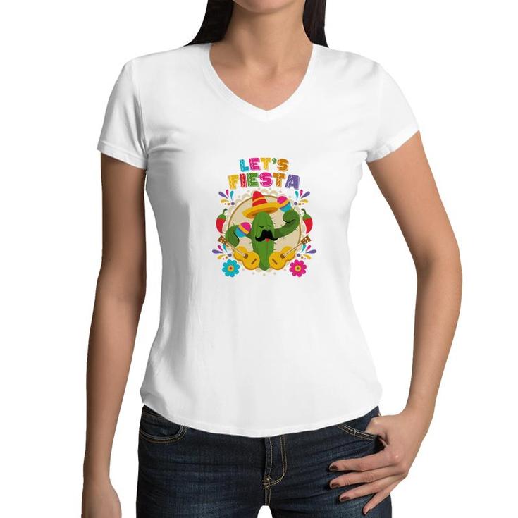 Lets Fiesta Catus Decoration Gift For Human Women V-Neck T-Shirt
