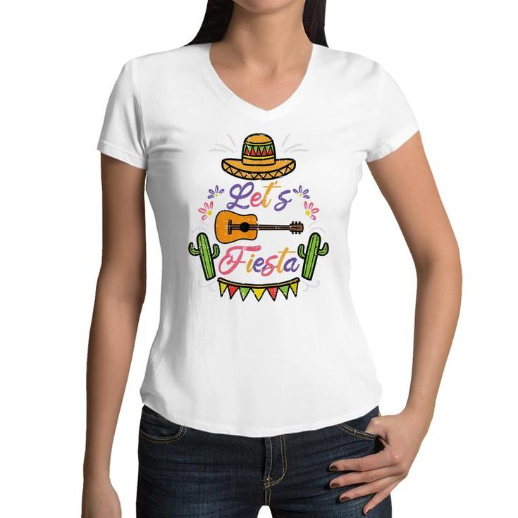 Lets Fiesta Cinco De Mayo Mexican Party Men Women Kids  Women V-Neck T-Shirt