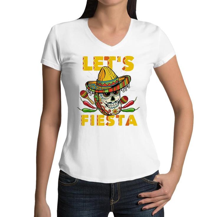 Lets Fiesta Cinco De Mayo Mexican Theme Party Guitar Lover  Women V-Neck T-Shirt